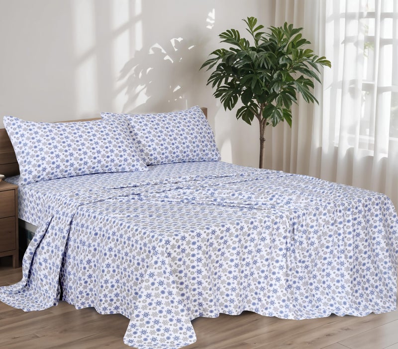 RUVANTI Flannel Sheets Queen Size - 100% Cotton Double Brushed Bed Sheets, Deep Pockets 16 Inches Queen Sheet Set, All Seasons Breathable & Extra Soft - Warm & Cozy, 4 Piece, Snow Flake Grey - Image 2